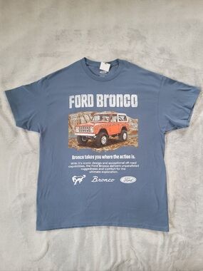 Ford Bronco Mens Size XL Blue Short Sleeve Blue Unisex Tshirt Retro Classic
